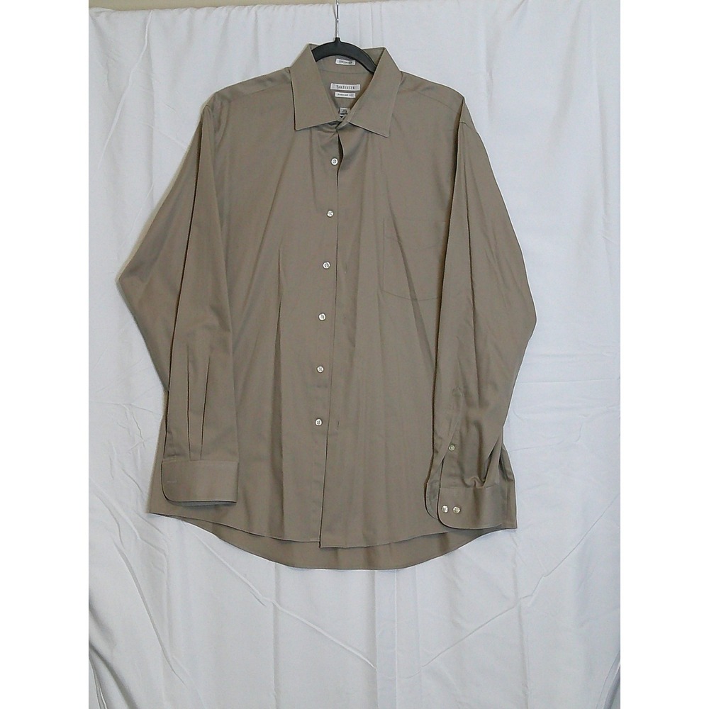 VAN HEUSEN Lux Sateen Regular Fit Long Sleeve Shirt Mens 16 1/2 34 35 Khaki‎ Tan